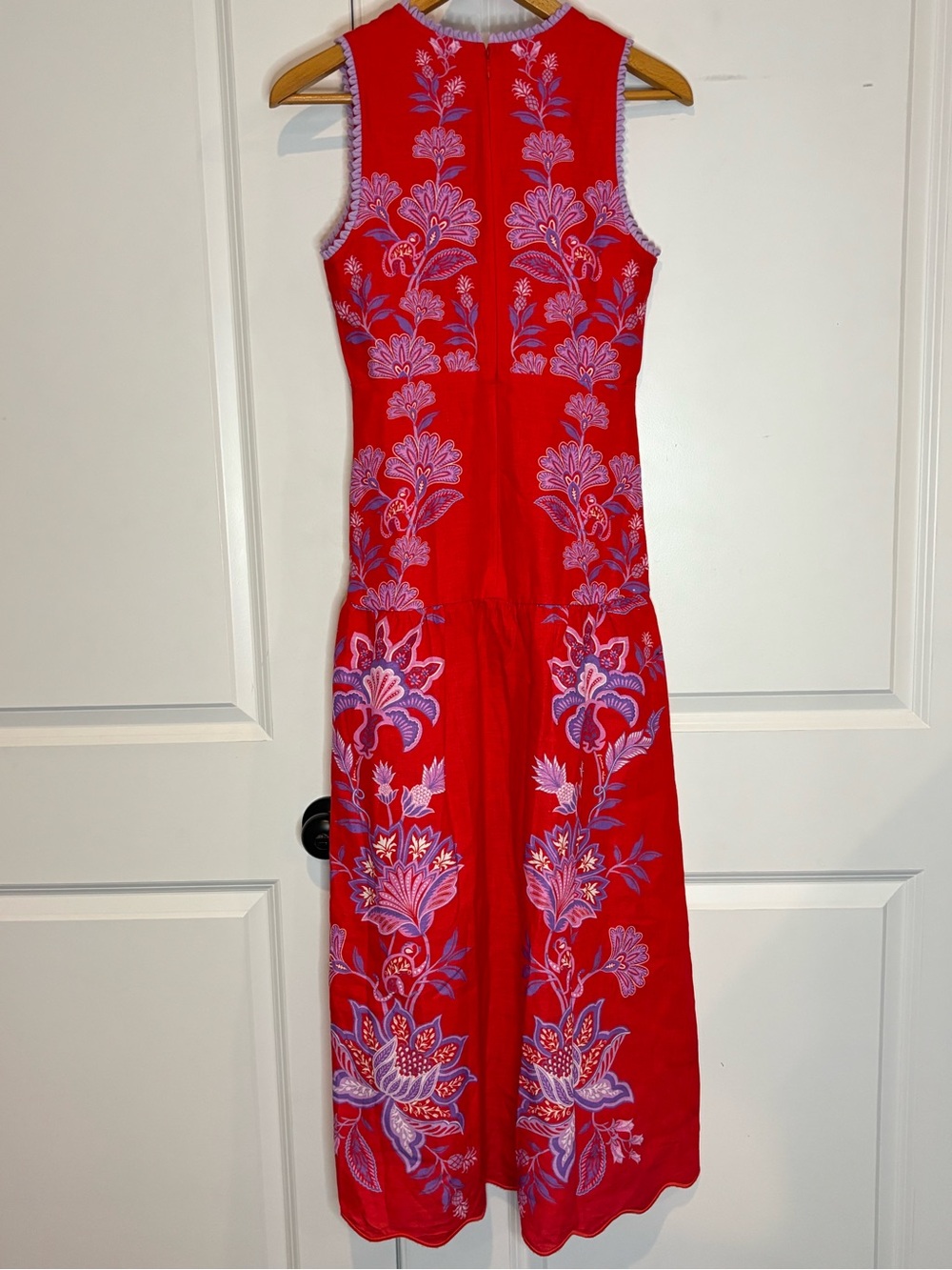 Farm Rio Porcelain Garden Red Purple Sleeveless Deep V Linen Maxi Dress XS - Picture 7 of 12